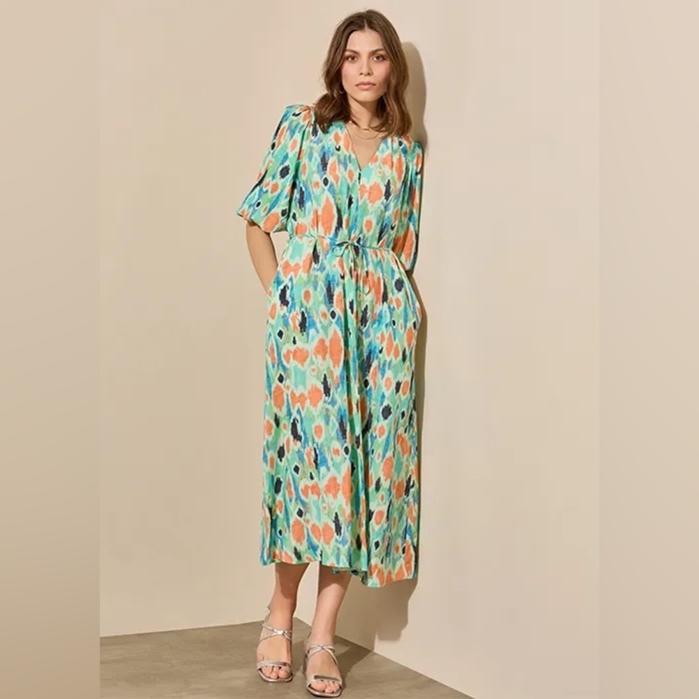 Gallery Watercolor Belted Midi Dress